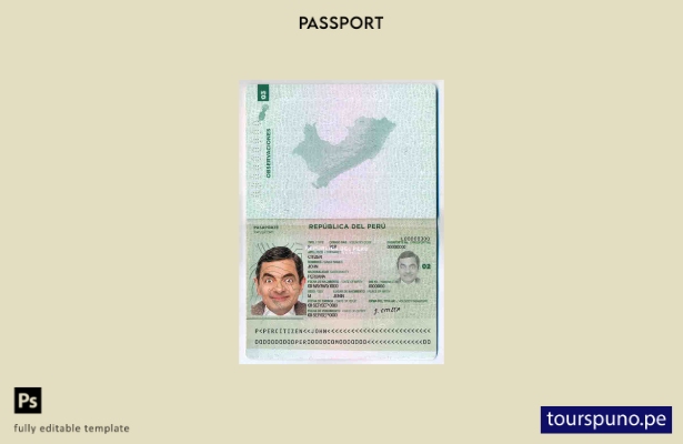 Plantilla de pasaporte de Perú lista para imprimir